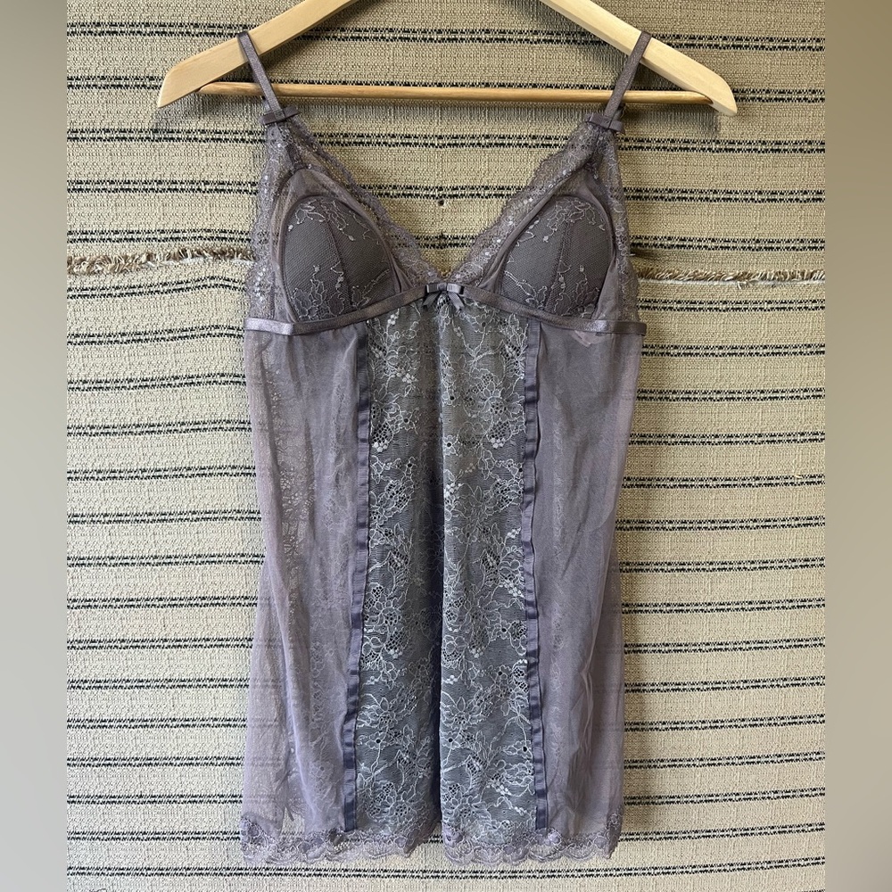 Vintage Victoria’s Secret Grey Lavender Lace Chemise Slip Dress
